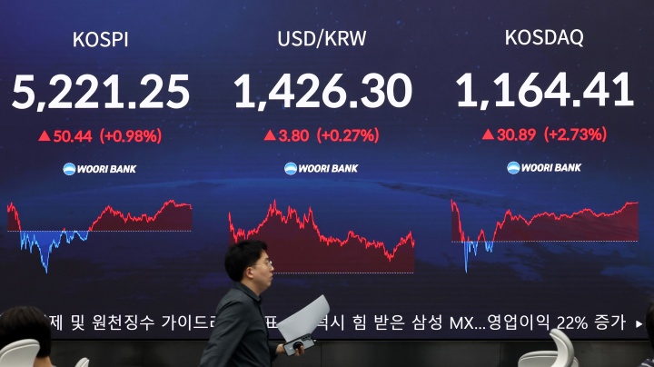 29일 오후 서울 중구 우리은행 본점 딜링룸 전광판에 증시 현황이 표시되어 있다. 2026.1.29 (ⓒ뉴스1, 무단 전재-재배포 금지)