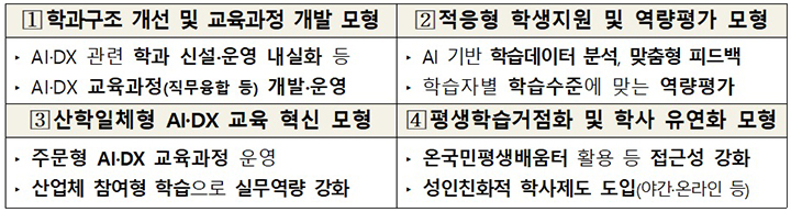 대학별 'AI·DX 특화 모형' 예시