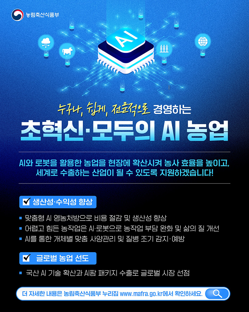누구나, 쉽게, 전문적으로 경영하는 초혁신&middot;모두의 AI 농업 하단내용 참조