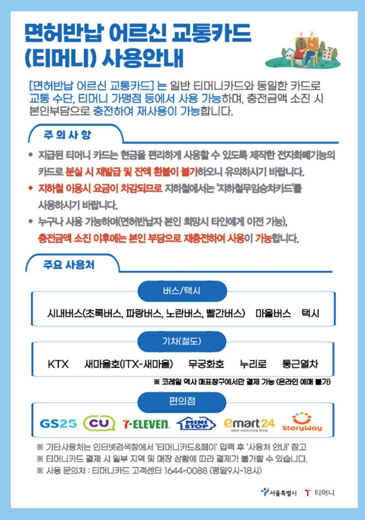 지급받은 교통비는 버스, 기차, 각종편의시설에서 활용할 수 있다. (출처: 서울시)