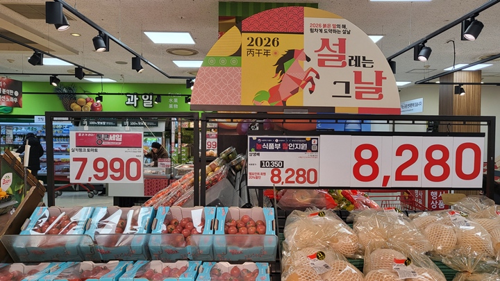 과일류를 설 명절 할인가에 판매하는 것을 확인할 수 있었다.