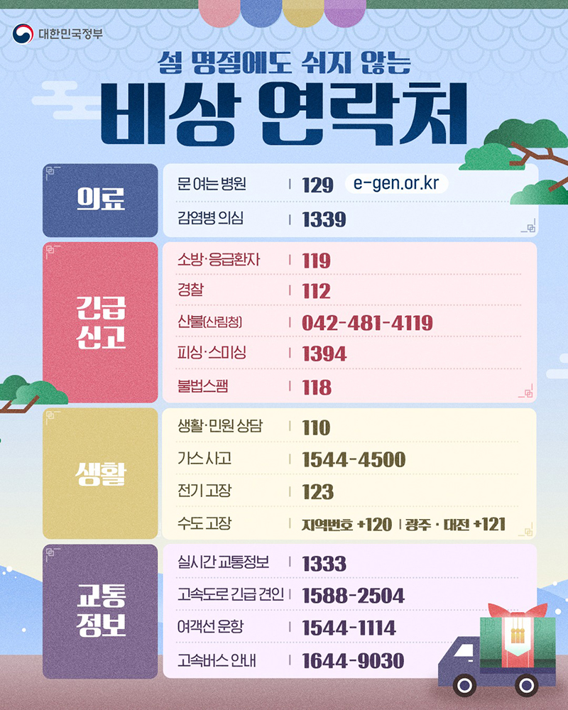 설 명절에도 쉬지 않는 비상 연락처 하단내용 참조