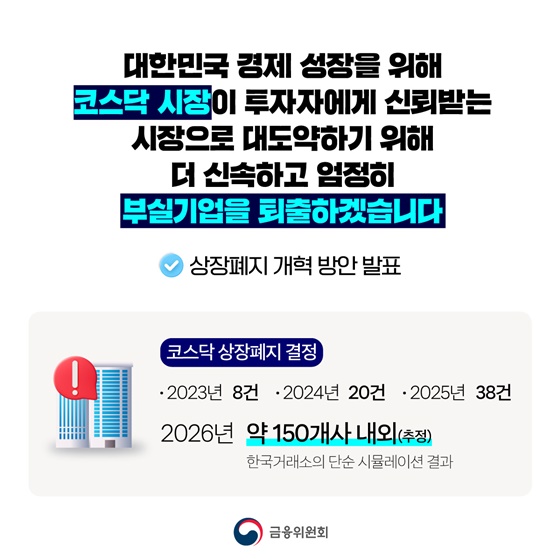 동전주 상장폐지 코스닥 부실기업 신속 엄정 퇴출