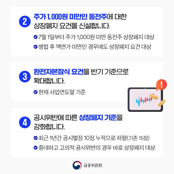 동전주 상장폐지 코스닥 부실기업 신속 엄정 퇴출