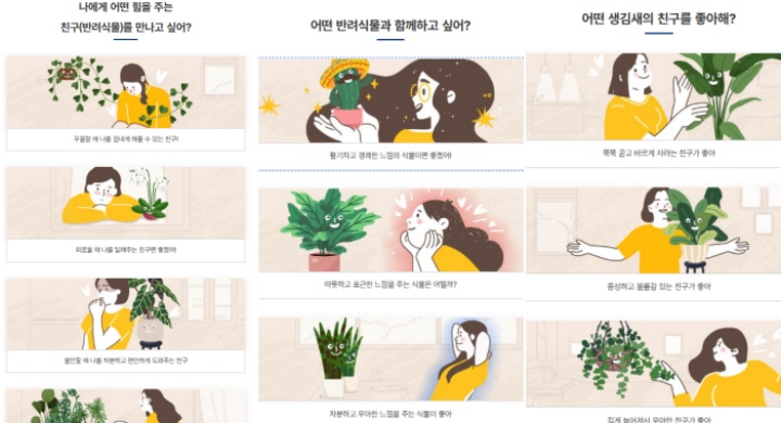 반려식물로부터 기대하는 효과와 개인 성향을 묻는 문항들. (출처 = 반려식물 추천 서비스)