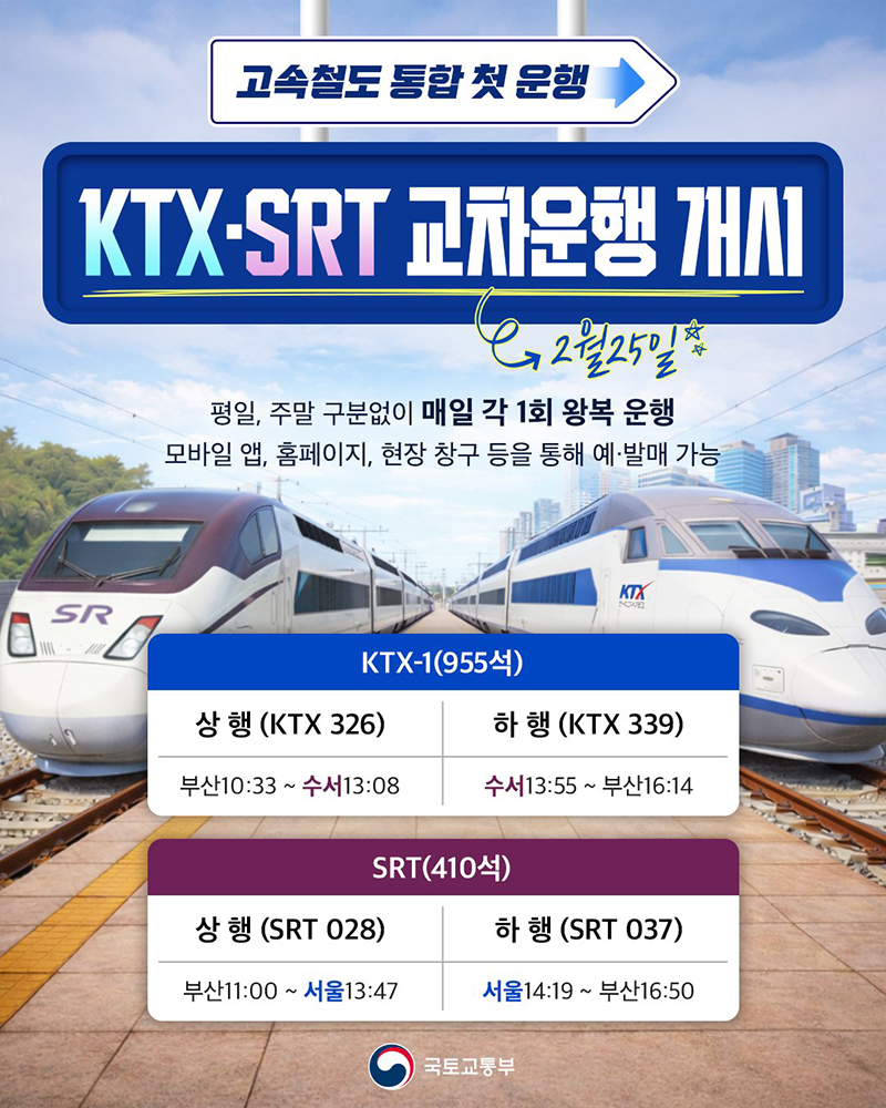 고속철도 통합 첫 운행, KTX-SRT 교차운행 개시 하단내용 참조