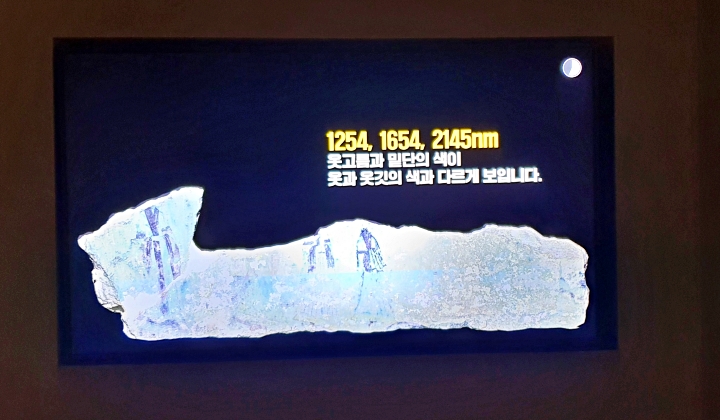 초분광 조사와 성분분석(XRF)을 진행해 원래 색과 그림을 재현한 개마총 벽화편