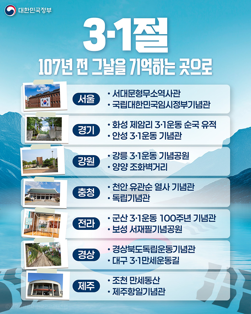 3&middot;1절 107년 전 그날을 기억하는 곳으로 하단내용 참조