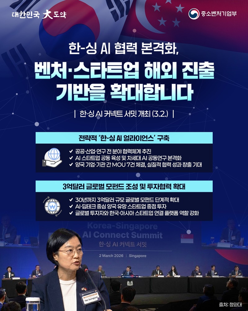 한-싱 AI 협력 본격화, 벤처&middot;스타트업 해외 진출 기반 확대 하단내용 참조