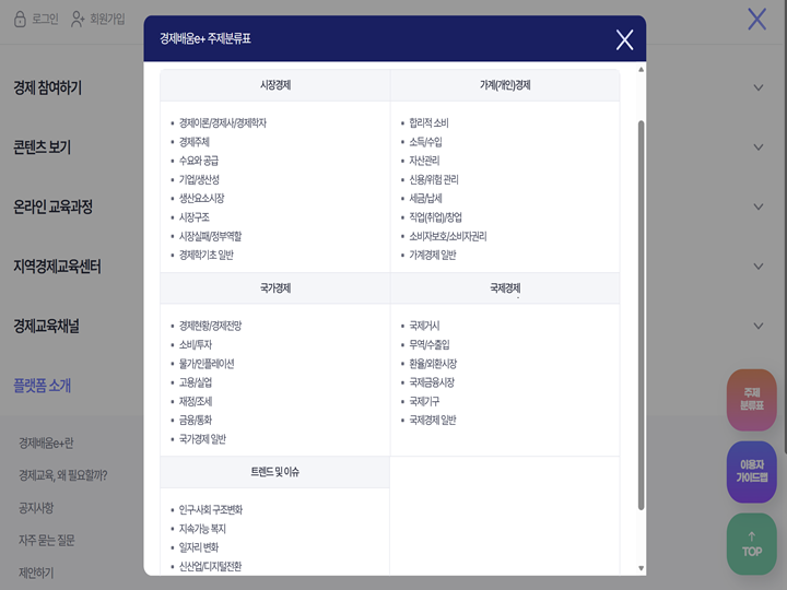 시장경제부터 국제경제까지 경제 관련 콘텐츠가 우리를 기다리고 있다. (출처=경제배움 e+)