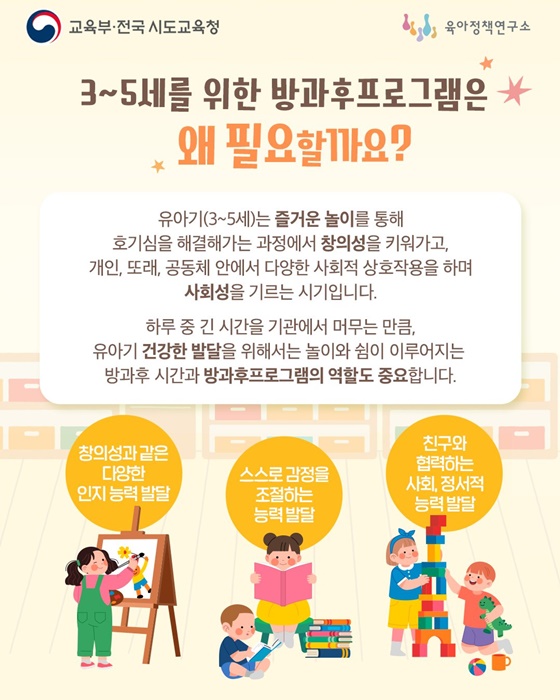 사회성·창의성 기르기, 3~5세를 위한 방과후 프로그램