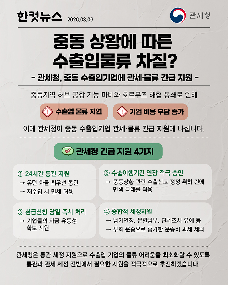 중동 상황 대응, 우리 수출 중소기업 긴급 지원 하단내용 참조