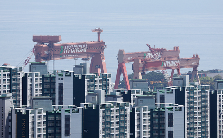 31일 울산시 동구 HD현대중공업에서 건조 중인 선박이 보이고 있다. 2025.7.31 (사진=저작권자(c) 연합뉴스, 무단 전재-재배포 금지)