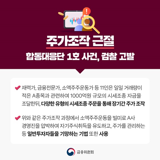합동대응단 1호 사건, 천 억 원대 시세조종 세력 검찰 고발