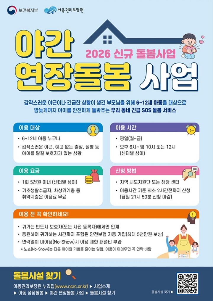 2026년 야간 연장돌봄 사업 안내(출처=보건복지부).