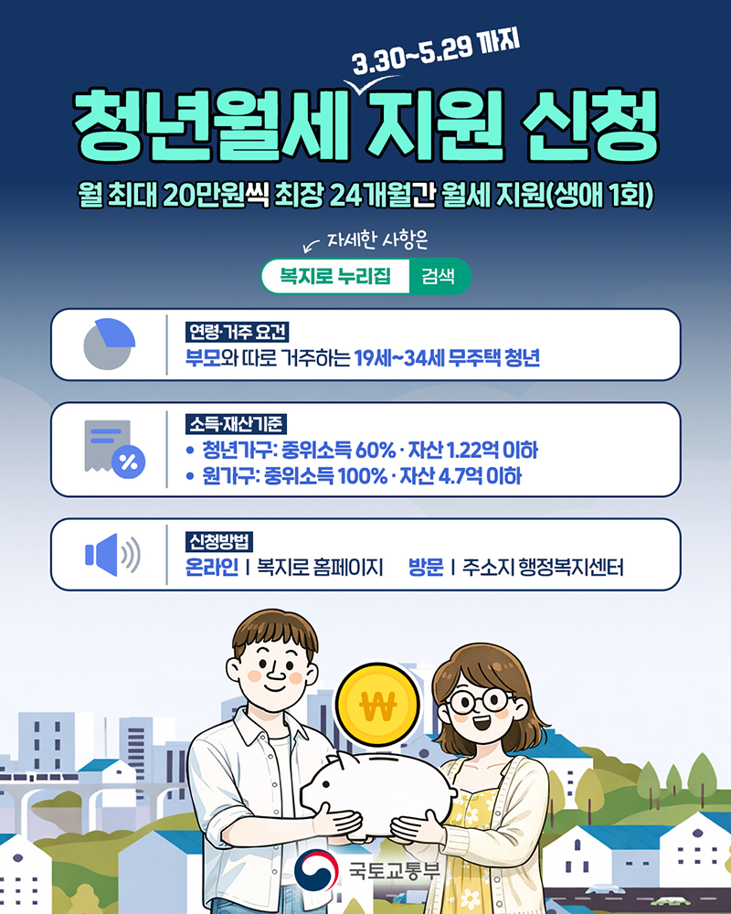 청년월세 지원 신청(3.30~5.29) 하단내용 참조