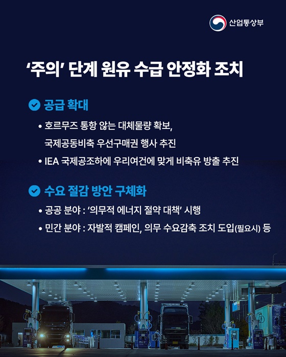 원유 자원안보 위기 경보 주의 단계로 격상!