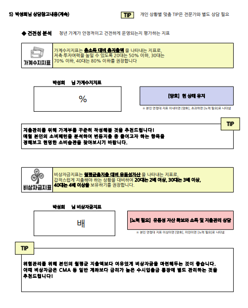 재무정보 입력 후 자산현황보고서를 받을 수 있다
