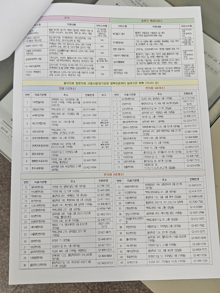 우리 가족에게 꼭 필요한 '송파구 특화 서비스'와 '협력 의료기관' 목록