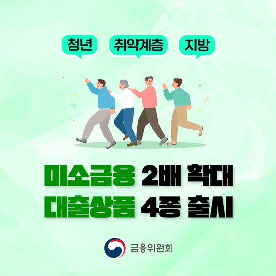 청년·취약계층·지방, 미소금융 2배 확대 대출상품 4종 출시