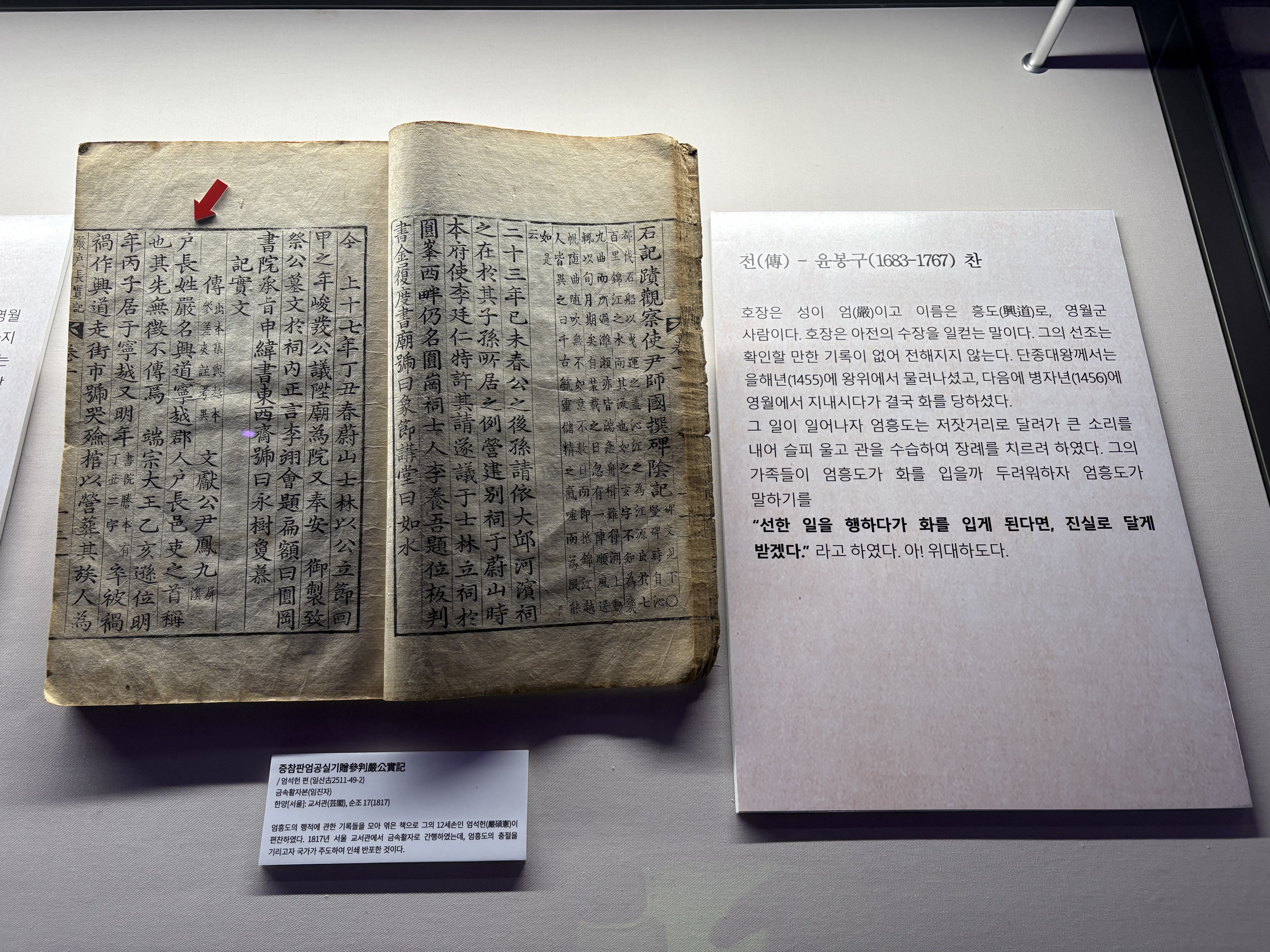 엄흥도의 '충'이 돋보인 '증참판엄공실기'(본인 촬영)