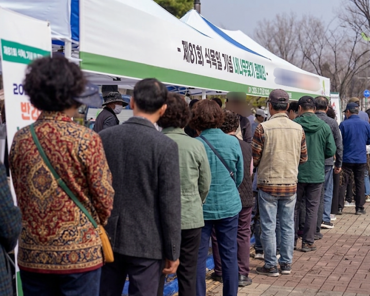 이른 아침부터 많은 시민들이 묘목을 받기 위해 현장에 모였다.이른 아침부터 많은 시민들이 묘목을 받기 위해 현장에 모였다. (본인촬영)
