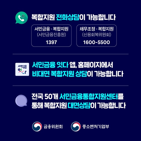 경영위기 소상공인·서민·취약 계층, 원스톱으로 지원합니다