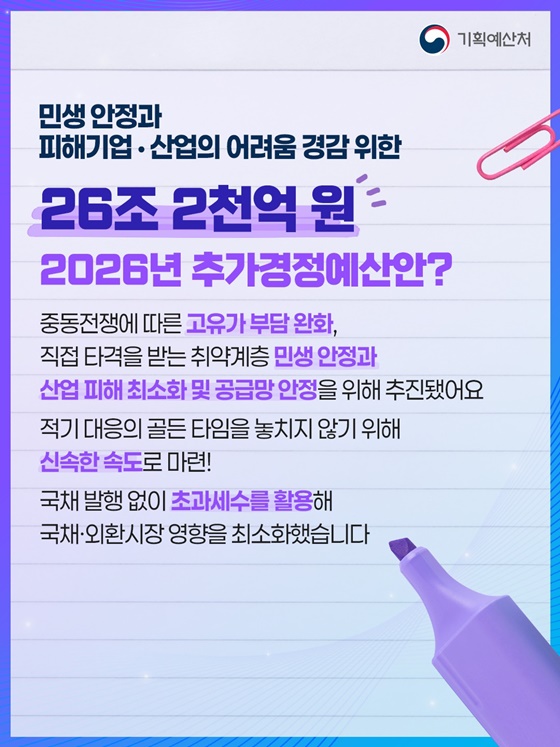 중동전쟁 위기 극복 3대 분야 중점 추가경정예산안 추진