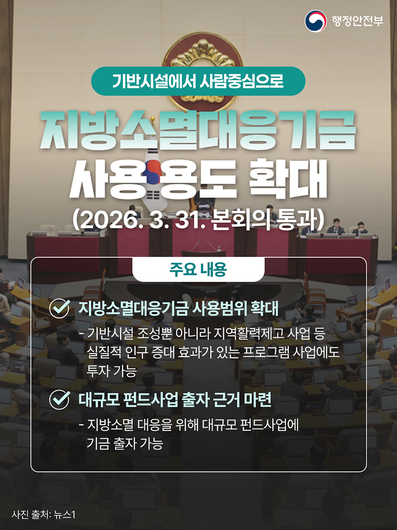 지방소멸대응기금 사용 용도 확대 하단내용 참조