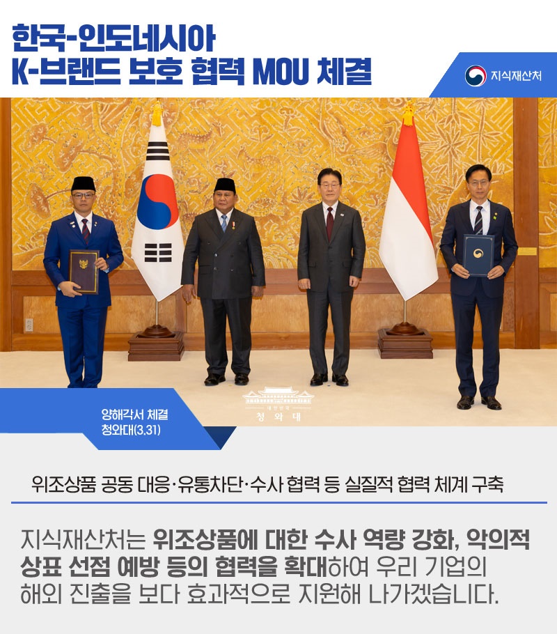 한국-인도네시아 K-브랜드 보호 협력 MOU 체결 하단내용 참조