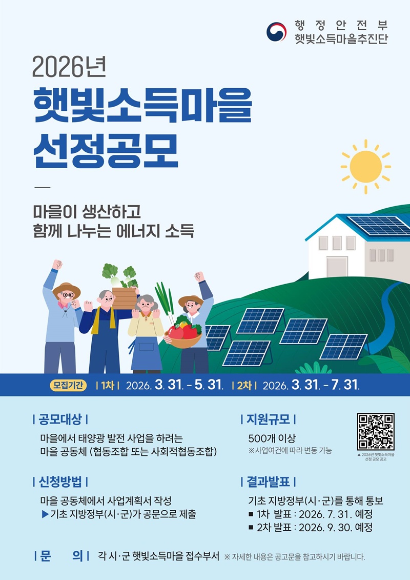 2026년 햇빛소득마을 선정공모 하단내용 참조