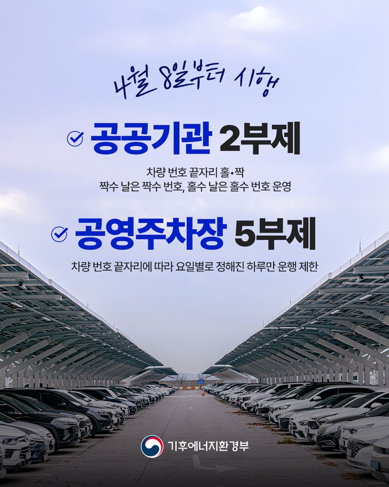 공공기관 2부제&middot;공영주차장 5부제 4월 8일부터 시행 하단내용 참조