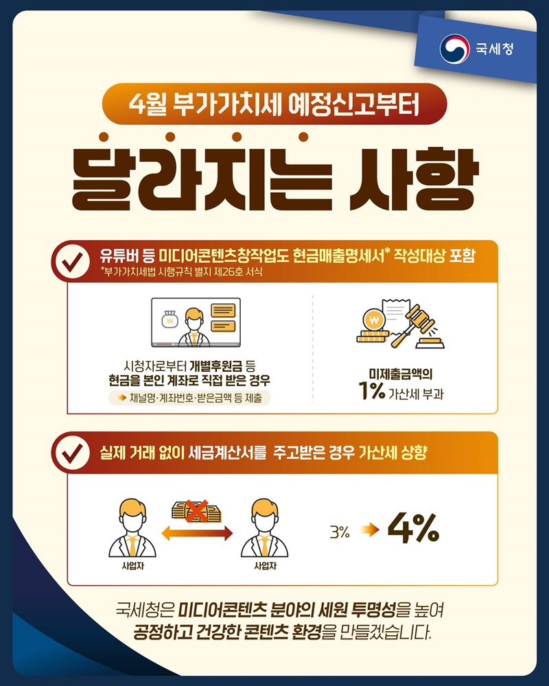 4월 부가가치세 예정신고부터 달라지는 사항 하단내용 참조