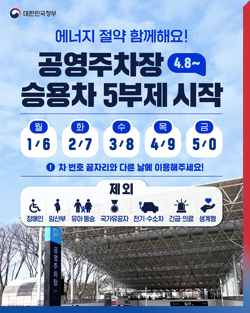 공영주차장 승용차 5부제 시작(4/8~ ) 하단내용 참조