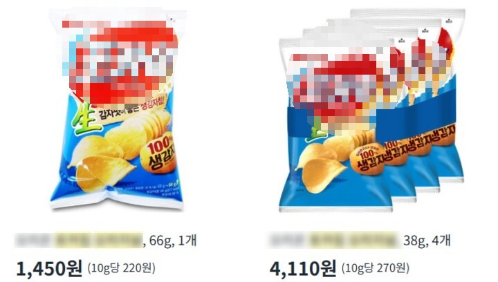 온라인 쇼핑몰 과자 단위가격비교