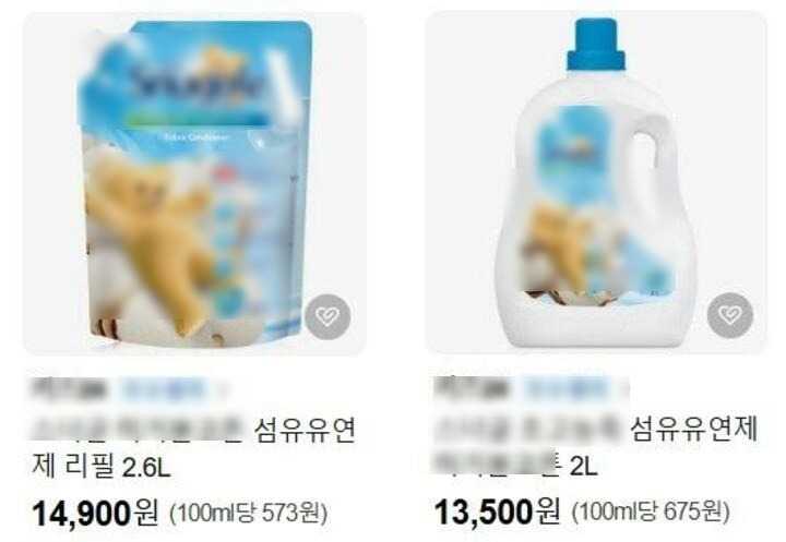 온라인 쇼핑몰 섬유유연제 단위가격비교