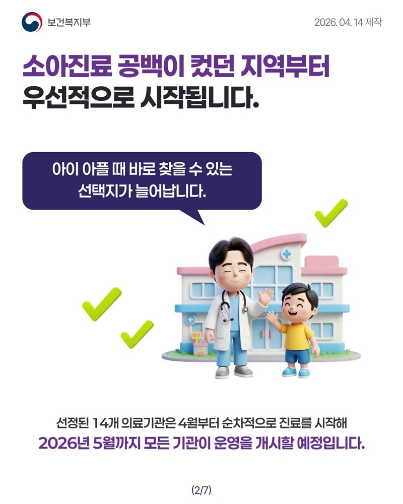 취약지 소아 야간·휴일 진료기관 14개소 운영 시작