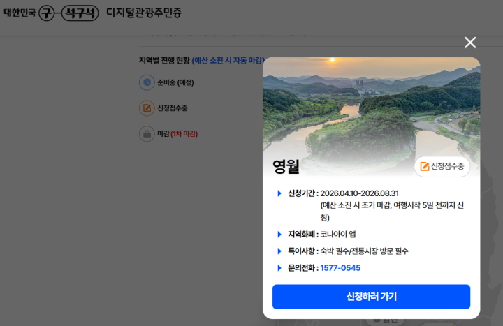 여행가는 봄에 맞춰 영월 등 인구감소지역은 여행경비의 50%를 지역사랑상품권으로 환급해준다.