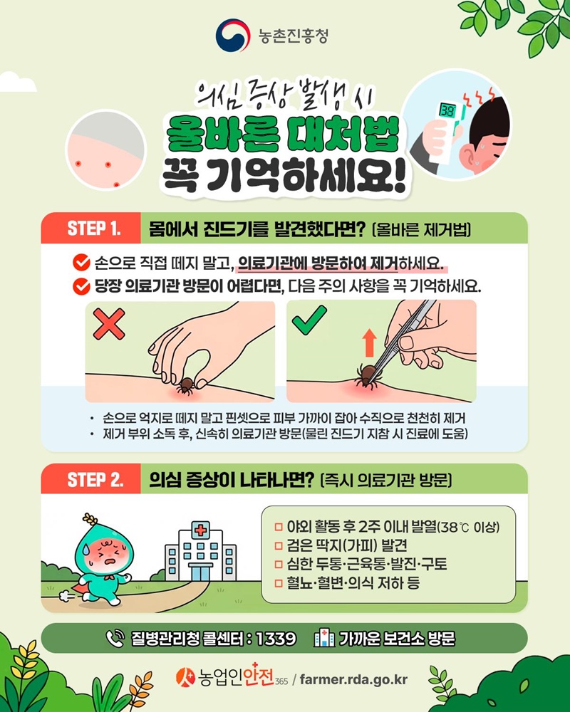 봄철 야외 농작업 진드기 매개 감염병 주의하세요!
