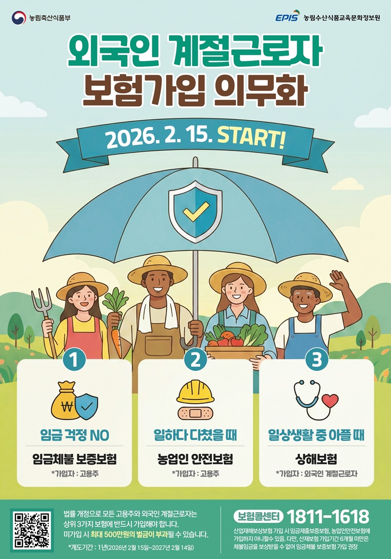 외국인 계절근로자 보험가입 의무화 하단내용 참조