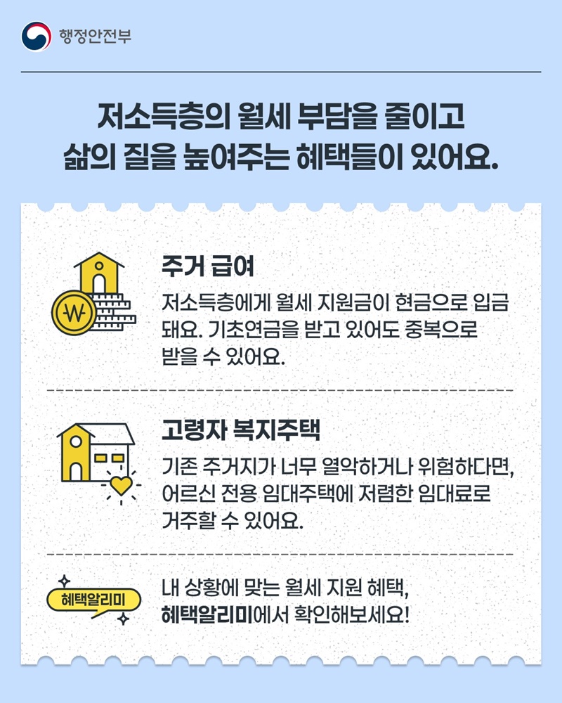청년·저소득층 주거 지원, 혜택알리미가 알려드려요
