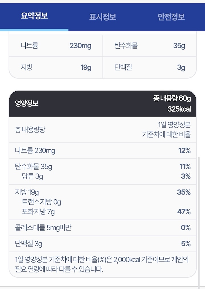 FOOD QR 영양정보(출처:본인촬영)