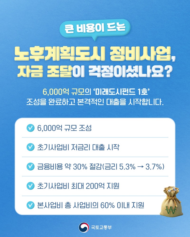 노후계획도시 정비사업 초기사업비 낮은 금리로 대출 신청