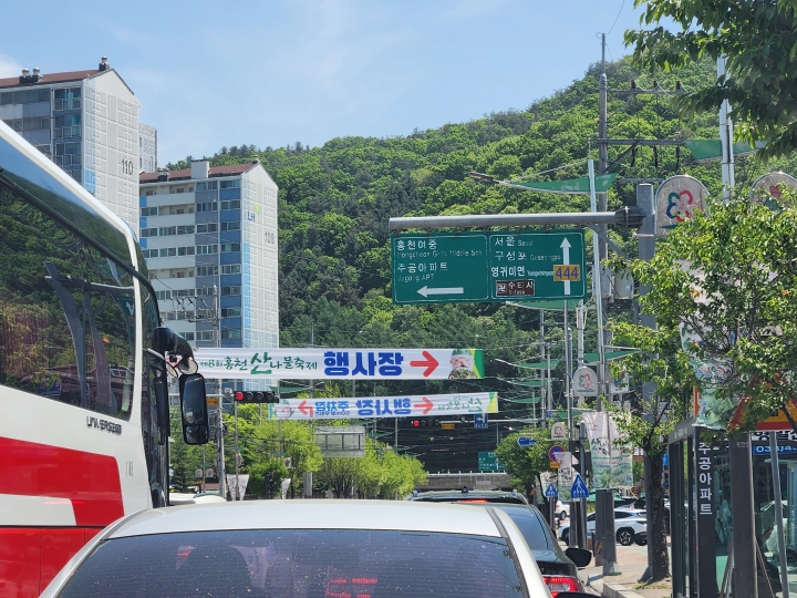 홍천으로 진입하자 곳곳에 '홍천산나물축제'를 알리는 현수막이 내걸려 있었다. (본인 촬영)
