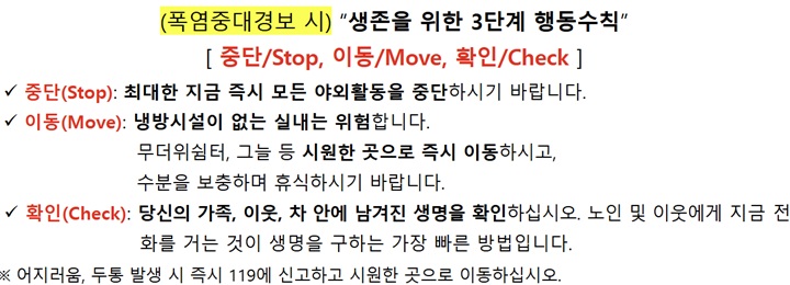 폭염중대경보 행동 수칙 (출처: 기상청 보도자료)