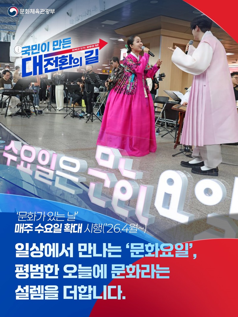 '문화가 있는 날' 매주 수요일 확대 시행 하단내용 참조