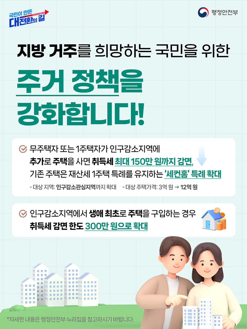 지방 거주 희망하는 국민을 위한 주거 정책 강화 하단내용 참조