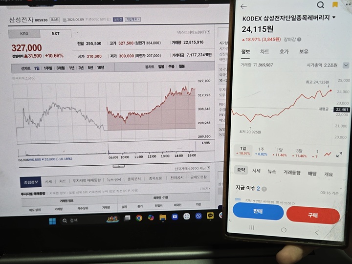주식을 확인하는 모습 (본인 촬영)