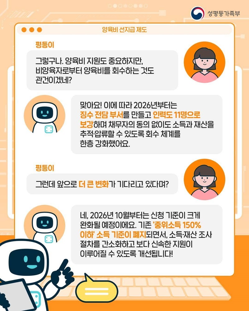 평등정챗 양육비 선지급 제도