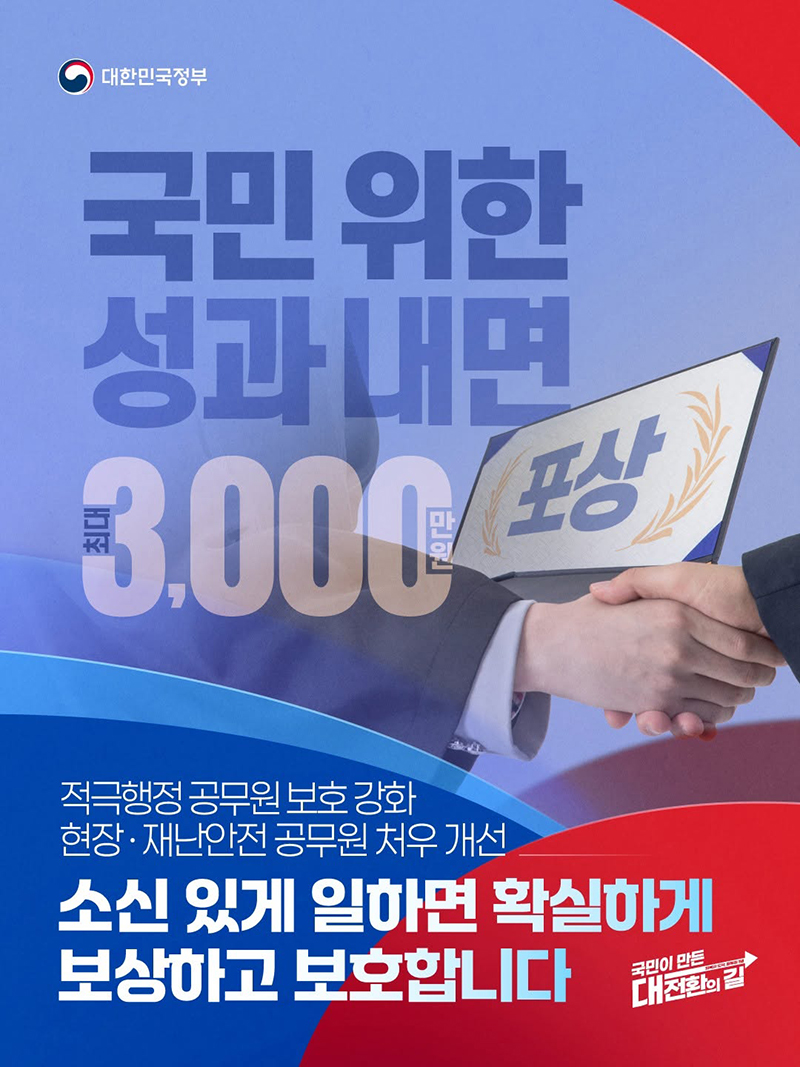 국민 위한 성과 내면 최대 3000만 원 포상 하단내용 참조